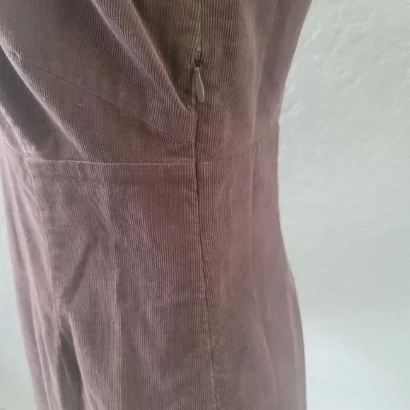 BODEN Corduroy Dress 6R Womens 3/4 Sleeve Embroidered Shift Midi Brown - Picture 6 of 11